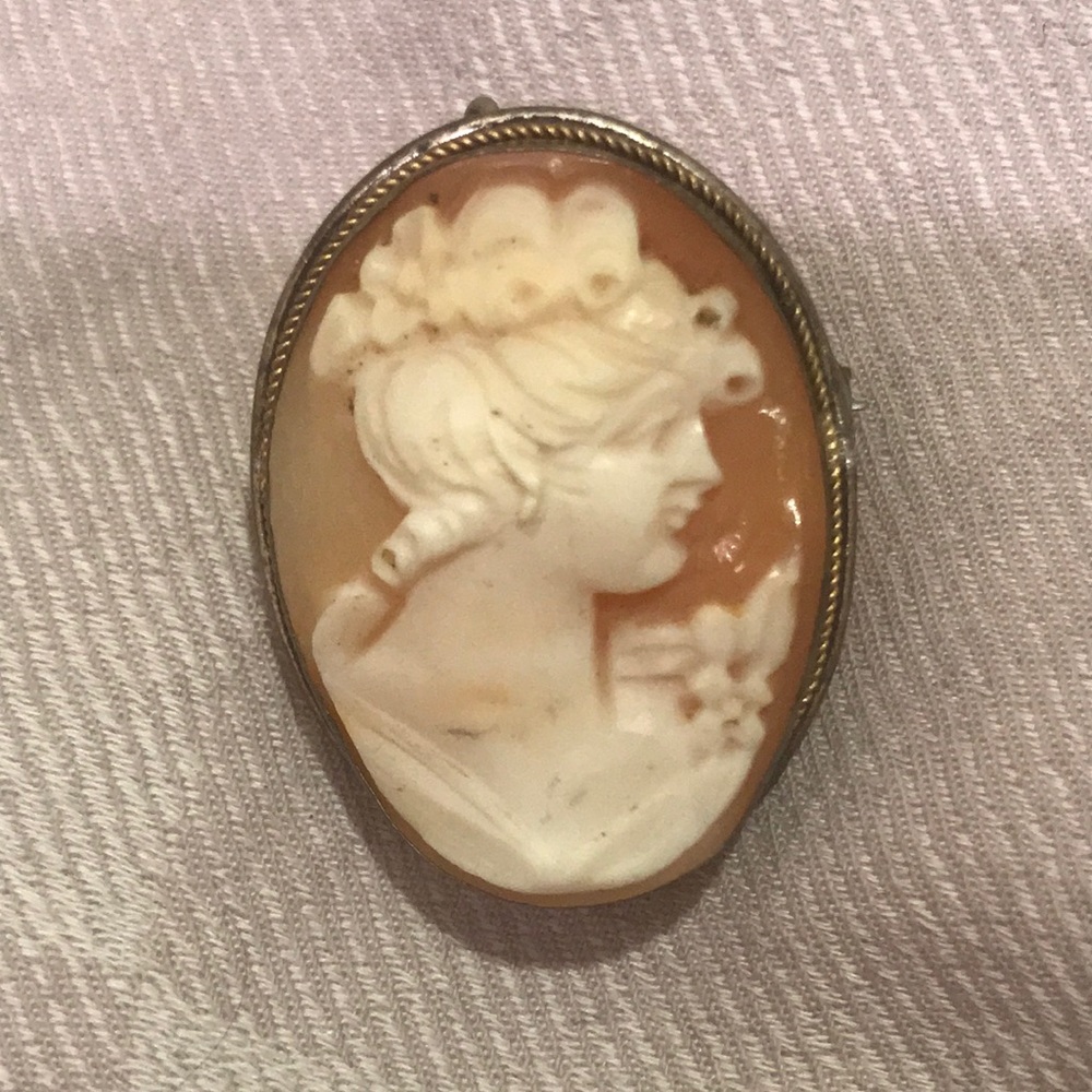 Vintage Sterling Silver Cameo Pendant Brooch Pin